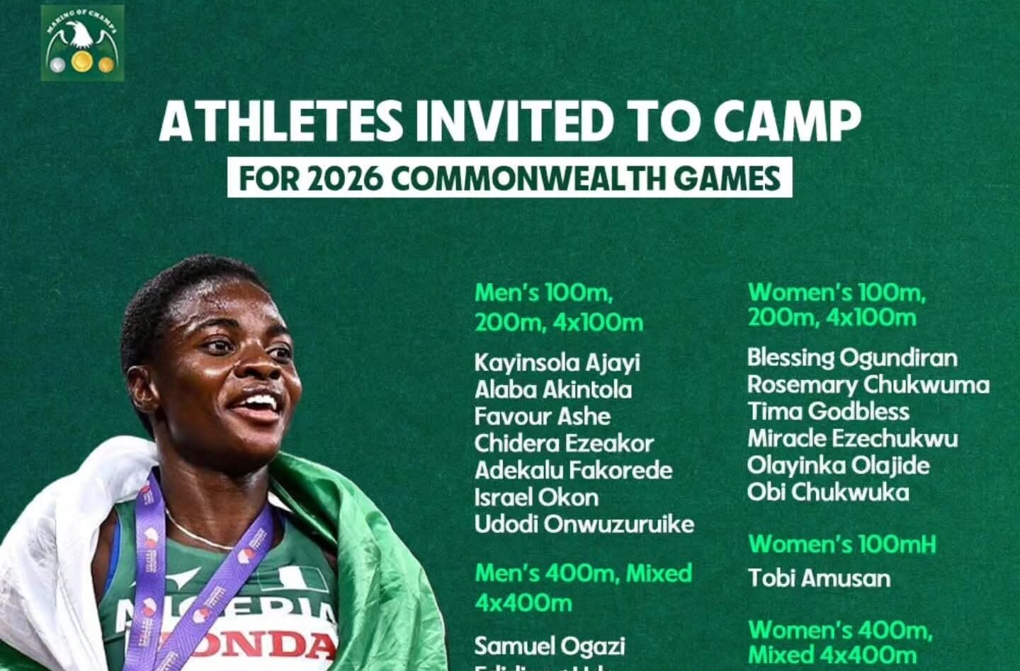 Amusan, Ashe, Brume headline Nigeria’s 29-athlete Commonwealth Games camp