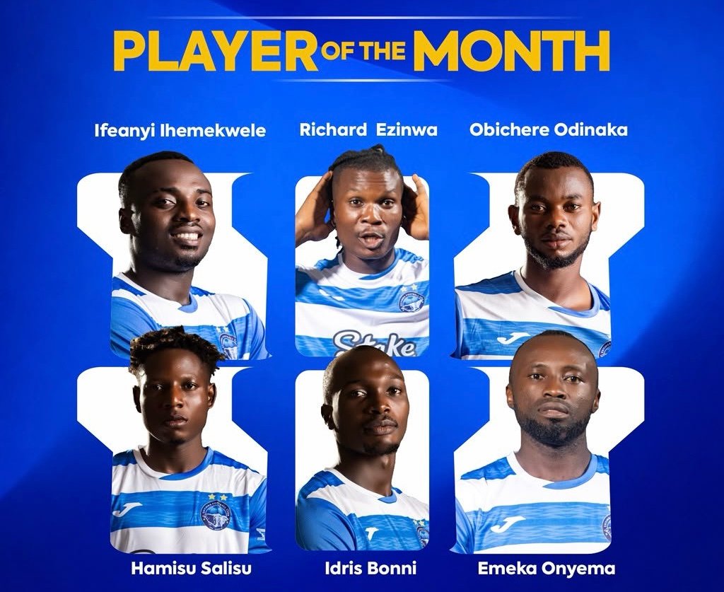 EUROMATCH NPFL: Enyimba Unveil Six-Man Nominees For October Fans Player Of The Month Award
